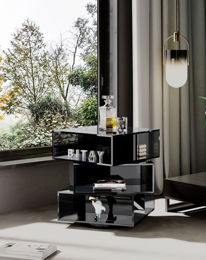 Acrylic bedroom bedside table modern simple rotatable bedside storage