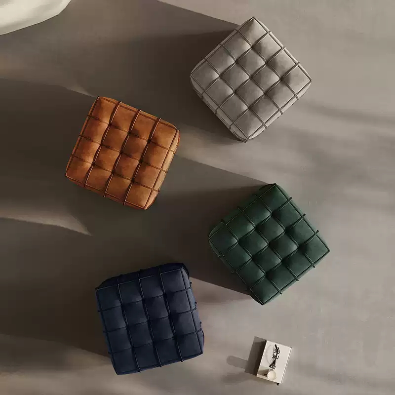 Italian simple full frosted leather magic cube shoe changing stool bedroom dressing stool